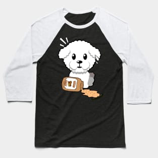 Cute Furry Dog spilled a jar of peanut butter Baseball T-Shirt